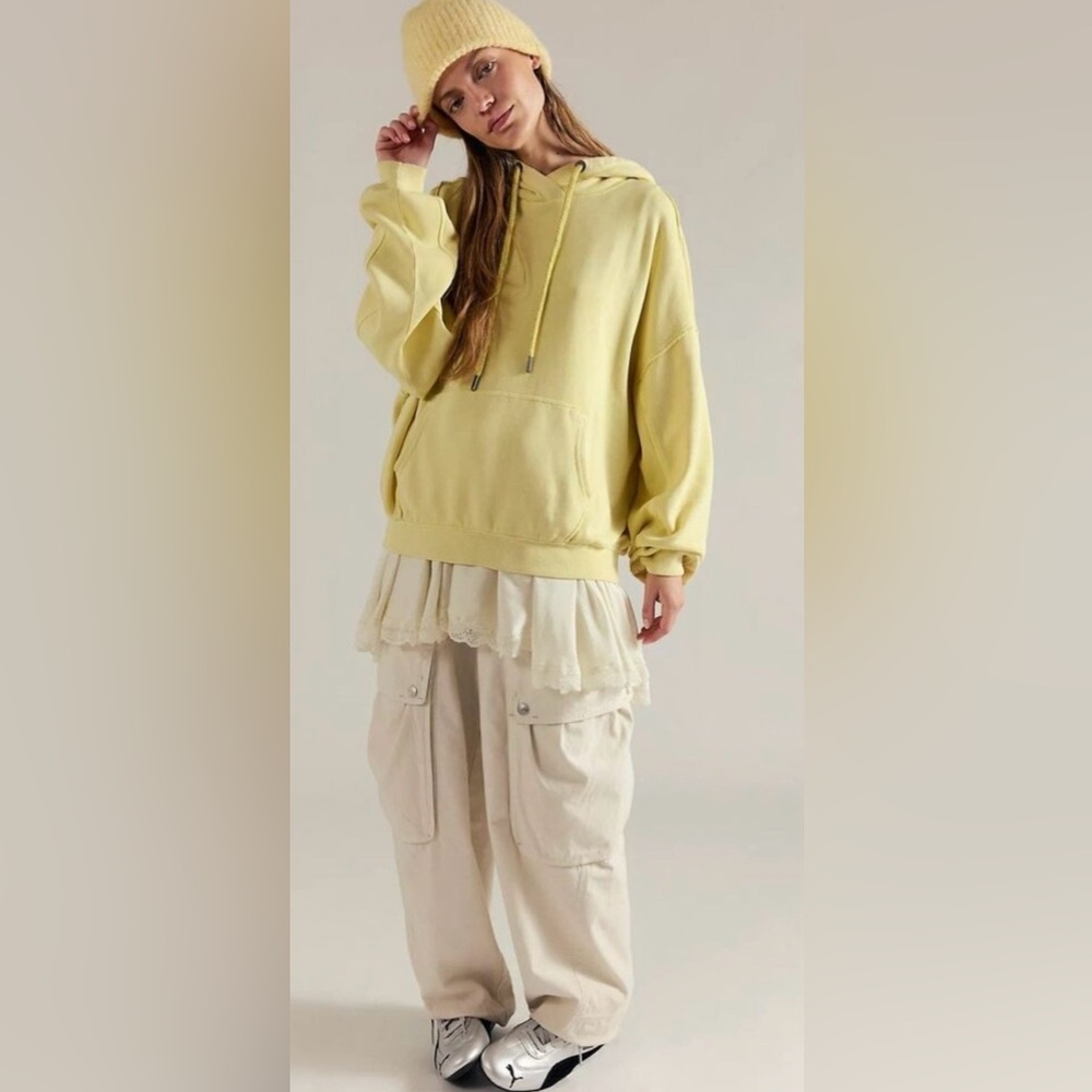 NWT Free People M We the Free Of A Feather Hoodie in Glazed Lemon 🍋 Yellow New